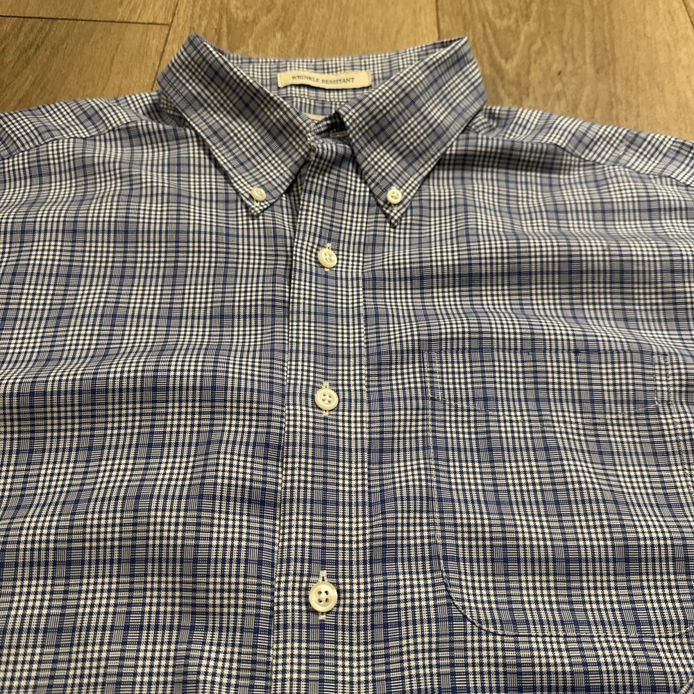 L.L. Bean Men's Long Sleeve Button Down Shirt Plaid Blue 100% Cotton Large